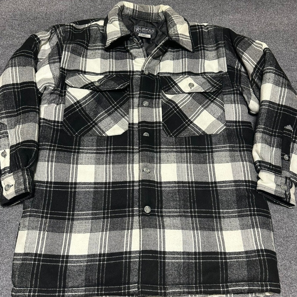 Javolis Classy Threads Mens Plaid Quilted Flannel Shirt Jacket Black White Large